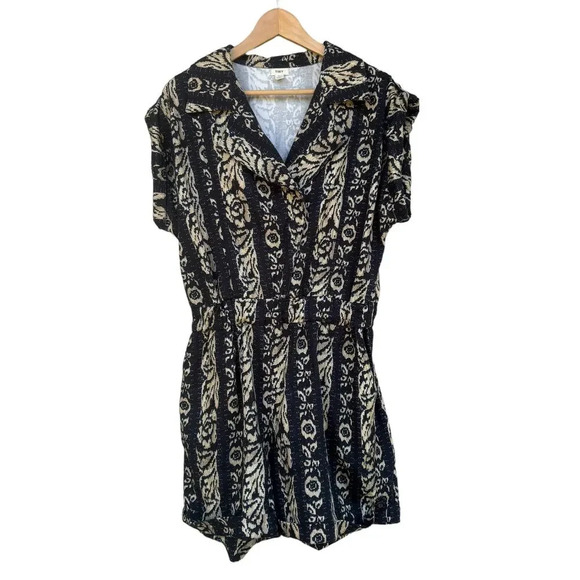 Tiny Anthropologie Ella Romper in Blue Motif Size M Tribal Print in Navy Beige - Picture 5 of 9